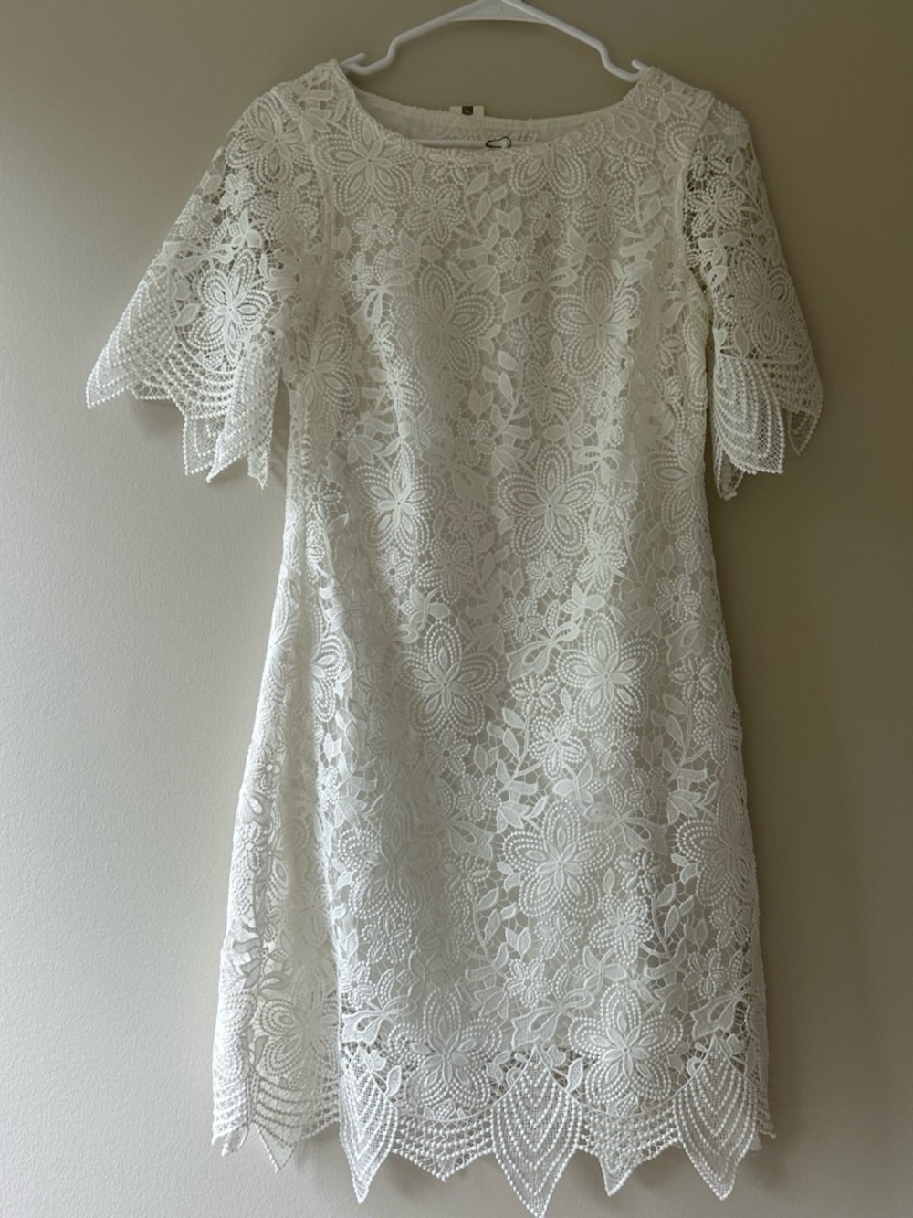 Anthropologie Cream Floral Lace Midi Dress